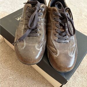 Geox Brown Leather Lace-Up Sneakers